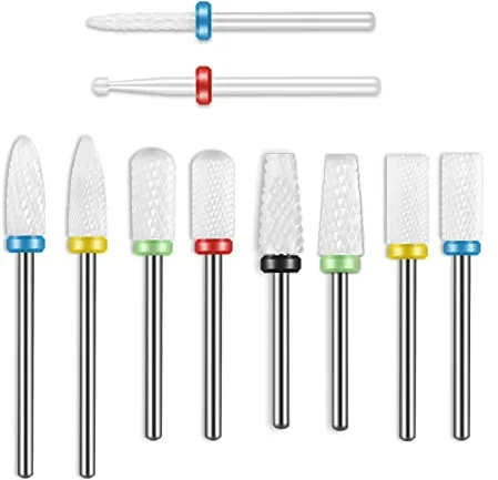 Depvko Juego de 10 brocas de cerámica fresas torno para uñas, brocas profesionales de 3/32'' para removedor de cutículas de uñas para máquina de lima de uñas eléctrica de manicura y pedicura acrílica