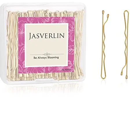 Pinzas para el pelo rubias, accesorios horquilla, a granel, largo dorado, caja de alfileres de pelo premium a prueba de deslizamiento para mujeres y niñas, bollo de 2 3/8 pulgadas, 100 unidades