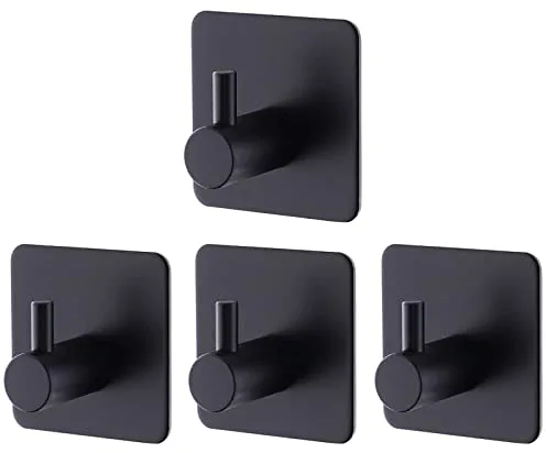 BillyBath Ganchos Adhesivos para Pared Negro,4 Piezas Colgador Toallas Adhesivo Acero Inoxidable, Toalleros de Baño sin Taladro para Trapos Albornoz Cocina