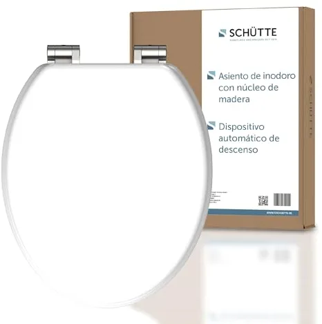SCHÜTTE - Asiento de inodoro de madera con dispositivo de descenso automático y tapa de fibra de madera