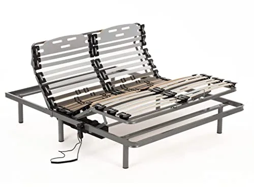 NALUI - Somier Eléctrico para Cama 135 x 190 cm con Patas ProCare, 11 Láminas Madera de Haya de 10 cm y Estructura de Acero. Con Mando y Cursores para Regular la Firmeza