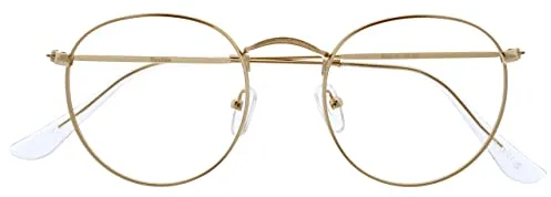 OPULIZE Sol Gafas de Lectura con Bloqueo de Luz Azul Montura de Metal Retro Redondo Dorado Resistente a Arañazos Bisagras de Muelle Ordenador Gaming Antirreflejante Hombre Mujer B94-9 +1.00