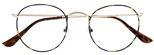 OPULIZE Sol Gafas de Lectura Bloqueo de Luz Azul Montura Retro Redonda Marrón Carey Resistente a Arañazos Bisagras de Muelle Ordenador Gaming Antirreflejante Hombre Mujer B94-2