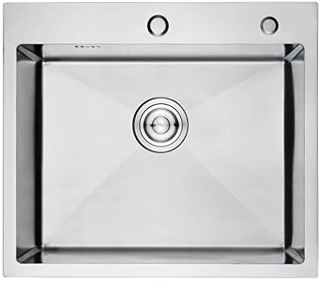 Ibergrif, M85545 Fregadero sobre Encimera con Filtro de Drenaje y 2 Agujeros de Montaje, Acero Inoxidable, 55 x 45 cm