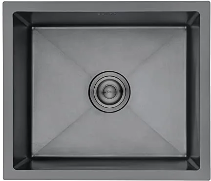 Ibergrif, M85043B Fregadero Cocina 50 x 43 cm, Fregadero Bajo Encimera o Sobre Encimera con Filtro de Drenaje, Acero Inoxidable, Gris Oscuro