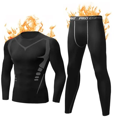 Terecey Ropa Termica Hombre Frio Extremo Conjunto Interior Termico Funcional Ropa Termica Moto Cuello Redondo Camiseta Termica Hombre para Running Esquí Ciclismo