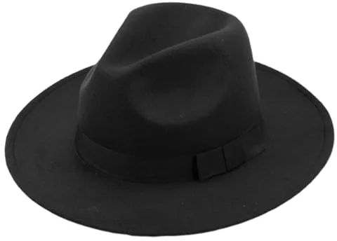 QUUPY Sombrero de sol bicolor negro con borde ancho con banda para iglesia Derby Bowknot Cap Beach Trilby Sombrero de sol para hombre y mujer