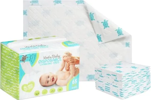Vesta Baby Cambiadores Desechables - Paquete de 65 Suaves Empapadores A Prueba de Fugas – Protectores Portátiles Blancos para el Cambio de Pañales para Proteger la Cama y la Mesa - Forros Impermeables