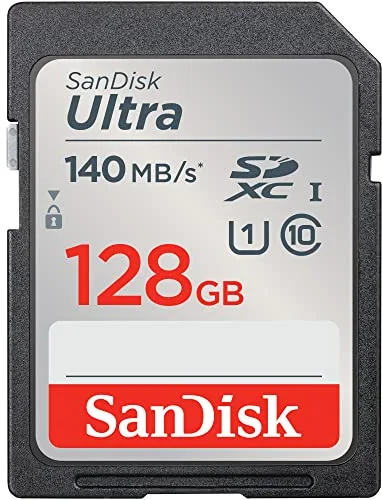 SanDisk Ultra Tarjeta SD 128 GB SDXC, SD Card para cámaras compactas y de gama media, UHS-I, V30, hasta 140 MB/s, Software de recuperación de datos RescuePRO Deluxe, Class 10, U1
