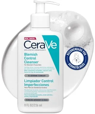 CeraVe Gel Limpiador Control Imperfecciones, Para Piel con Tendencia Acneica y Grasa, Reduce el Acné, los Puntos Negros y Mejora los Poros, Tratamiento en Gel con Ácido Salicílico, 236ml