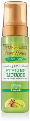 Creme of Nature, Pure Honey Hair Food Avocado, Espuma para peinar con aceite de aguacate y miel, define los rizos y reduce el encrespamiento, para cabello rizado y encrespado, 207ml