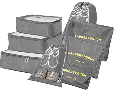 BillyBath Organizador De Maletas, 8 En 1, Bolsas de equipaje De Viaje,Para Zapatos,Ropa Interior,Cosméticos (Gris)