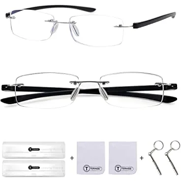 TERAISE 2Pack Gafas de lectura sin montura para hombre/mujer, Gafas de lectura con filtro bloqueo luz azul, gafas presbicia ordenador ligeras anti-fatiga,gafas lupa para leer de calidad(2.0X)