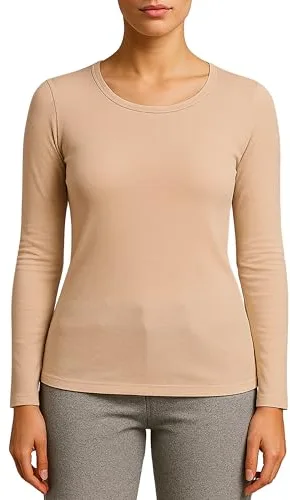 Valko Camiseta Termica Mujer Manga Larga – Camiseta Interior Suave y Elástica con Interior Afelpado – Ropa Termica Mujer Invierno (Vison, M)