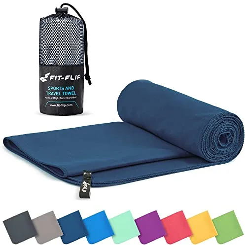 Fit-Flip Toalla Microfibra - para el Gimnasio y la Playa - compacta, Ultraligera, Grande y de Secado rápido - Toallas microfibras de Natacion, Gym, Viaje y Piscina (50x100cm Azul Marino)