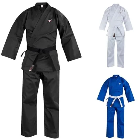 Mytra Fusion Karate Gi Infantil con Cinturón – Traje de Entrenamiento de Artes Marciales 200 g para Niños y Niñas – Uniforme de Karate para Estudiantes (Negro, 0000/100)