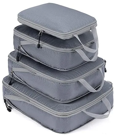 Meowoo Bolsa de Equipaje Compresion 4 en 1 Set, Organizador de Maletas Viaje con Ultraligeras Compresión Expandibles, Packing Cubes de Impermeable Compresión para Mochila y Maletas (Gris)