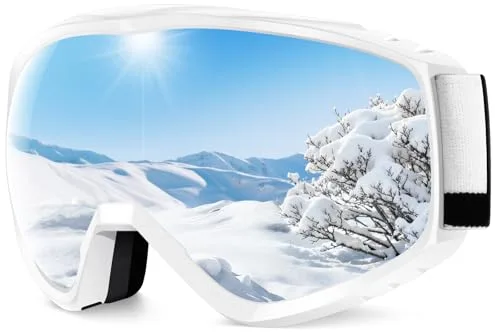 Findway Gafas de Esquí, Mascara de Esqui para Ski y Snowboard Hombre Mujer Adultos Juventud Jóvenes OTG Compatible con Casco Anti Niebla Protección UV Plata Gafas de Ventisca