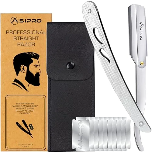 ASIPRO Navaja Afeitar Barbero Profesional con (20 Cuchillas Simples)10 Cuchillas de Afeitar Doble Filo y Funda Protectora Kit/Set Afeitado Hombre Navaja Peluqueria Professional Clásica Navaja Barbero