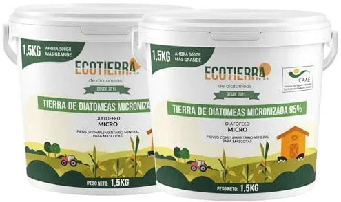 ECO Tierra de Diatomeas® Micronizada (Pack 1+1) - Complemento Mineral a Base de Tierra de Diatomeas, sin calcinar, para alimentación Animal – Seguridad, Calidad y Compromiso Desde 2015