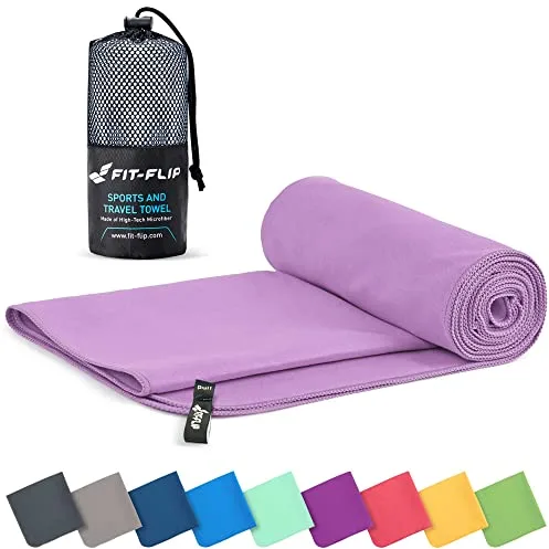 Fit-Flip Toalla Microfibra - para el Gimnasio y la Playa - compacta, Ultraligera, Grande y de Secado rápido - Toallas microfibras de Natacion, Gym, Viaje y Piscina (30x50cm Lila)