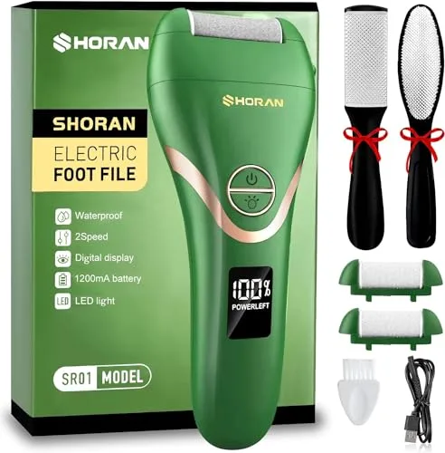 SHORAN Lima Electrica Pies Durezas, Pedicura Profesional Quita Durezas Electrico, Maquina pies para Exfoliante Eliminar Durezas y Callos, Lima Pie Durezas Recargable con 2 rascador pies e 3 Rodillos