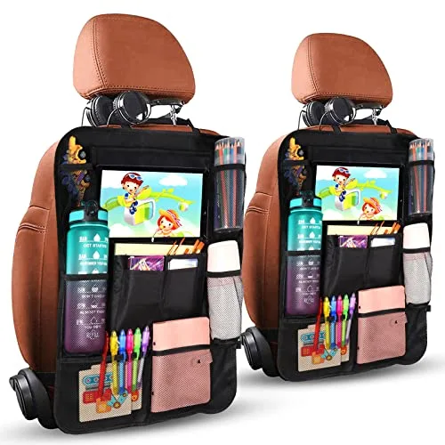Diboniur Organizador Asiento Coche, 2 piezas Protectores de Asiento para Coche, Organizador Asiento Trasero Niños para Tablet iPad de 9.7'' y 10.5'' para Juguetes Libros