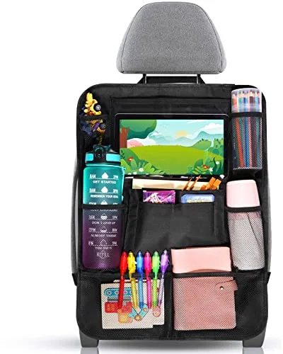 Diboniur Organizador Asiento Coche, Protectores de Asiento para Coche con 10 Bolsillos, Organizador Asiento Trasero Niños para Tablet iPad de 9.7'' y 10.5'' para Juguetes Libros