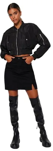 TRENDYOL Falda de Tela Tejida para Mujer Skirt, Schwarz, 40