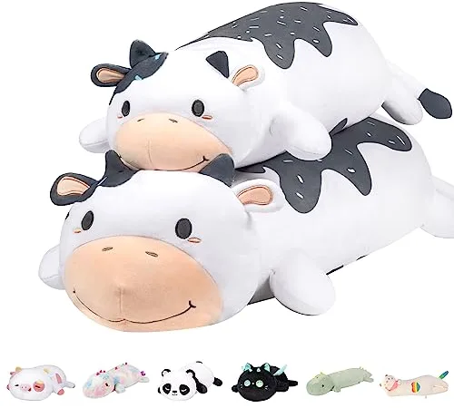 Mewaii Largo de Peluche Almohada Suave de Vaca Lechera de Animales Muñecas de Peluche Abrazando Almohada Juguetes Regalo Blanco, 85cm
