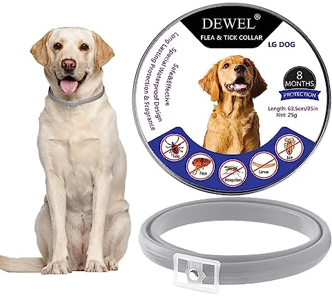 DEWEL Collar Antiparasitarios, 8 Meses de Protección, Collar Antipulgas y Garrapatas para Perros y Gatos, para Mascotas, Longitud Ajustable y Cortable, Gris, 63.5 cm