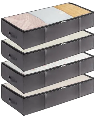 Lifewit Bolsas almacenaje ropa debajo de la Cama, Cajas almacenaje de Gran Capacidad con Asa Reforzada, cajas organizadoras plegables para Mantas, Ropa, Gris, 90 L, 4 Piezas