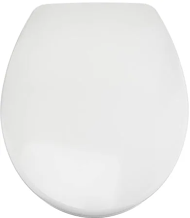 Amazon Basics Ovalado Asiento de inodoro de cierre suave, resistente, de liberación rápida, material de urea, tamaño universal, 37 x 42.5 cm, Blanco
