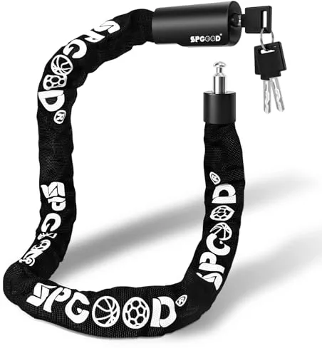 SPGOOD Candado para bicicleta con 3 llaves, 90 cm de cadena de acero de 6 mm, candado para bicicleta con cubierta impermeable, candado antirrobo de alta seguridad para bici, moto