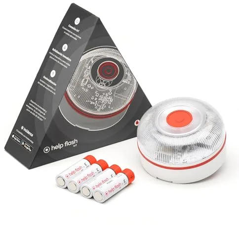 help flash IoT Luz de Emergencia V16 con Geolocalización, Exigible a Partir de 2026, Baliza Conectada con DGT 3.0, Señal V-16 para Coches, Aviso Ubicación, con Plan de Datos Incluido