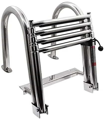 KAOLALI Escalera Piscina Escalera de Barco​ Plegable 4 Peldaños Acero Inoxidable con Entrada Trasera, Telescópica (Capacidad 200 kg)