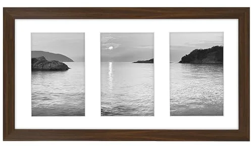 Americanflat Marco de fotos de collage en nogal – Muestra tres fotos de 4 x 6 pulgadas en tu pared, perfecto como marco de fotos de collage familiar