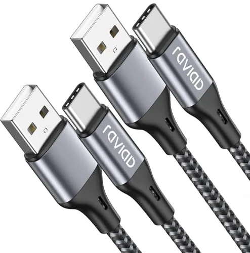 RAVIAD Cable USB C 2Pack 1M, Cable Cargador Tipo C Carga Rápida y Sincronización Nylon Carga Cable USB C para iPhone 17 16 15, Samsung S25 S24 S23 S22 Note 20 Redmi Note 11 Huawei P40 P30 P20 Google
