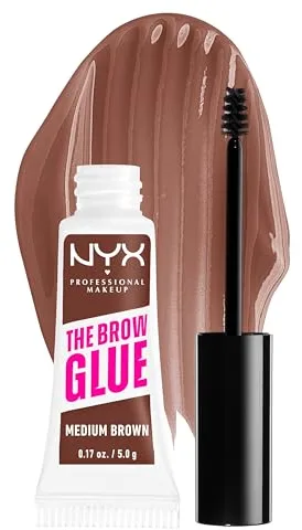 NYX Professional Makeup, Gel Fijador de Cejas con color The Brow Glue, Fijación extrema, Larga duración, Medium Brown