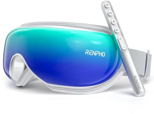 RENPHO Masajeador de ojos con Calor y Varita Remota, Compresión y Música, Recargable Masajear ojos para aliviar la tensión ocular Círculos oscuros Bolsas de ojos Mejorar el sueño, Regalo Mujer/Hombre