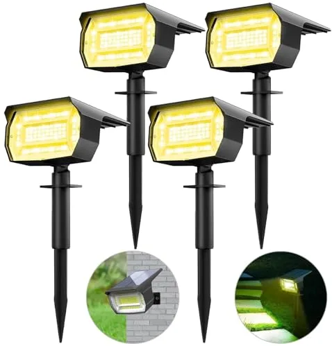 LOTMOS Luces Solares LED Exterior Jardin [4 Paquete/72LED] Focos LED Exterior Solares, Impermeable IP65 Luz Solar Potente Foco Lampara Solar Jardin Exteriores Suelo (Blanco Calido)
