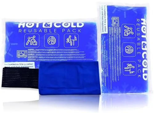 SURGICALMED - Pack de 2 Bolsas de Gel Frío o Calor Reutilizables (26 x 15 cm) - Incluye 1 Funda Multiposición de Tela con banda de compresión - Aptas para Nevera y Microondas - Ideales para Terapias
