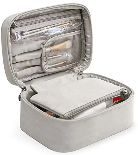 IGOLUMON Neceser Mujer Impermeable Neceser Maquillaje Grande Bolsas de Aseo Neceser Viaje Bolsa de Cosméticos 2 Piezas Bolsa de Maquillaje Gris