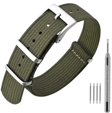 ANNEFIT Correas de Reloj de Nailon con Hebilla Plateada de Acero Inoxidable, Bandas Deportivas de Repuesto 20mm (Verde)