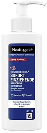 Neutrogena Crema de manos de absorción inmediata (150 ml), crema de manos nutritiva para manos muy secas, hidrata intensamente con glicerina para manos suaves, en práctico dispensador de crema de