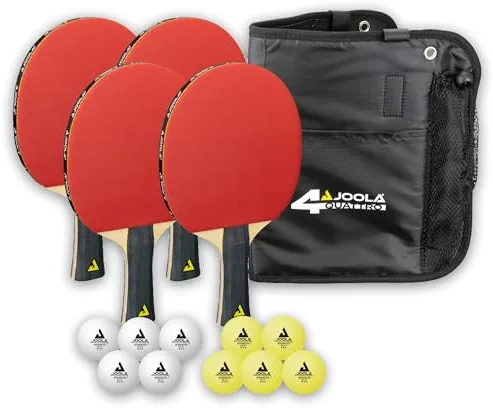 JOOLA Family - Juego de Tenis de Mesa con 4 Raquetas de Ping Pong, Pelotas de Ping Pong y Bolsa de Transporte