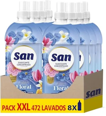 SAN | Suavizante Ropa Lavadora Líquido Concentrado | Fragancia Duradera Floral | Pack de 8 x 59 Lavados = 472 Dosis