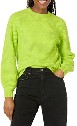 Amazon Essentials Jersey acanalado con cuello redondo Mujer, Verde Lima, XL