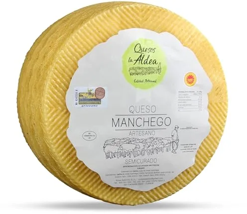 QUESOS LA ALDEA Queso Manchego Artesano Semicurado 1 kg Leche de Oveja D.O. La Mancha Calidad Artesanal, Queso Gourmet para Regalo, Cesta Gourmet, Lote de Quesos Ideal para Degustación
