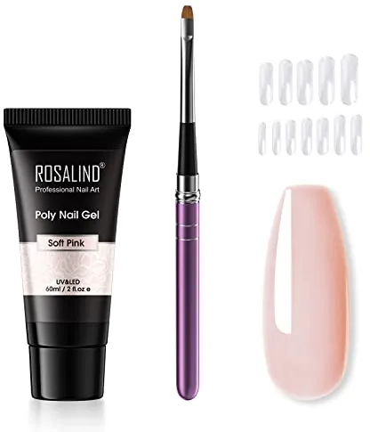 ROSALIND Uñas de Gel Set, Rosa 60ml Poly Nail Extension Gel con Cepillo y Moldes de Uñas Acrygel para Principiantes y Nail Art Salon
